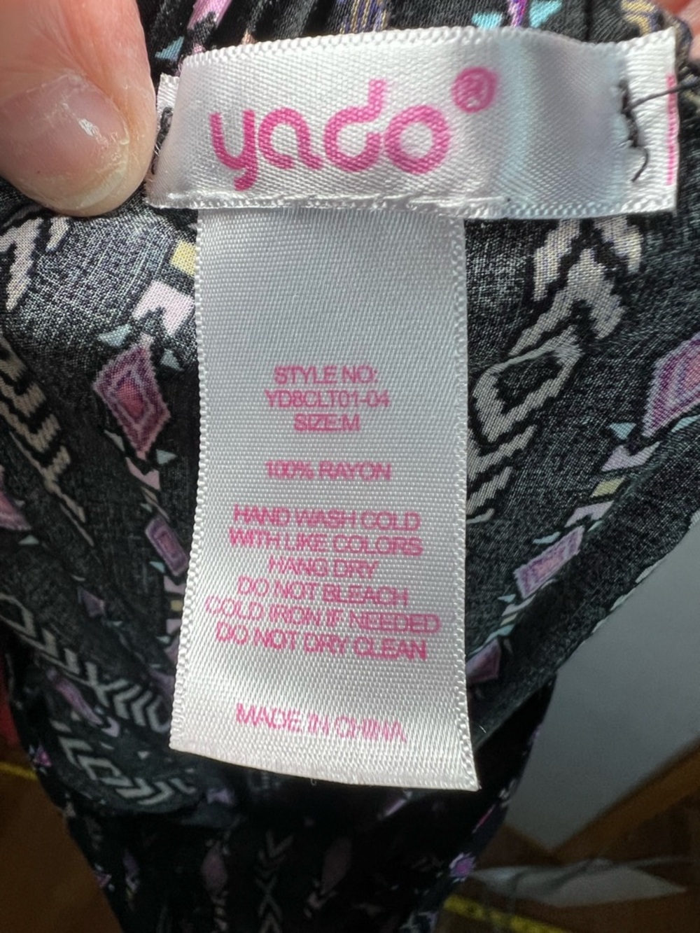 Yado Boho Wide Leg Pants Black Floral Border Tie Waist Size M - Picture 7 of 9